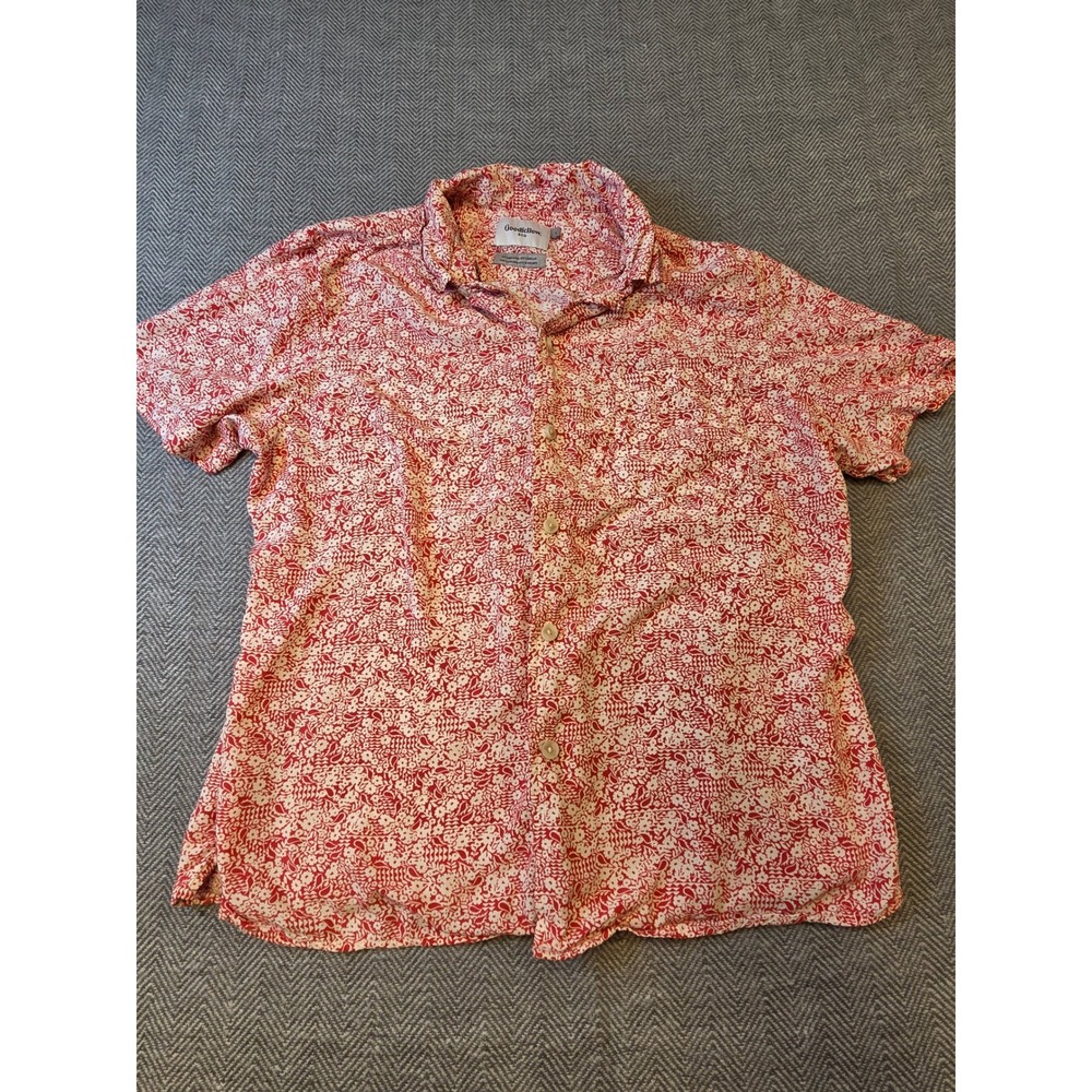 Goodfellow & Co Shirt Men's Large Red White Floral Print Short Sleeve Button Up